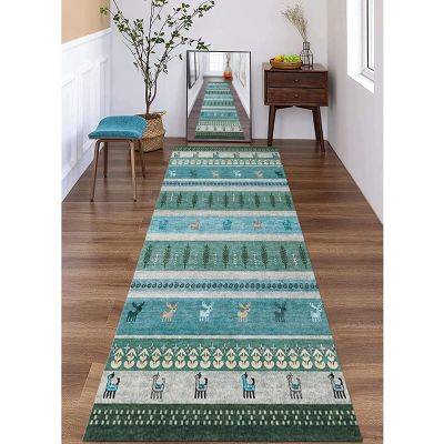GRAPKS Modern Green Hallway Runner RugNon-Slip Carpet Runners for CorridorKitchenEntrywayStairDoorway Floor Protection Mat 60cm/70cm/80cm/100cm Wide (Size : 2.6 ft x 6.6 ft)