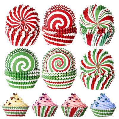 600 Pieces Christmas Cupcake Liners 6 Style Christmas Party Cupcake Holder Toppers Muffin Cups Wrappers Xmas Paper Baking Cups for Cake Candy Make Baking Supplies