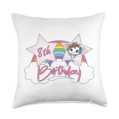 8th Birthday Cute Unicorn Party Rainbow Bday Celebration Throw Pillow