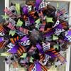 FUN Black Purple Orange Green Halloween Fall Front Door Mesh Wreath, Patio Porch Wall Decor, Unique Gift Idea, Housewarming Birthday, Outdoor view 1