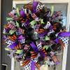 FUN Black Purple Orange Green Halloween Fall Front Door Mesh Wreath, Patio Porch Wall Decor, Unique Gift Idea, Housewarming Birthday, Outdoor view 2