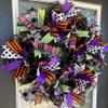 FUN Black Purple Orange Green Halloween Fall Front Door Mesh Wreath, Patio Porch Wall Decor, Unique Gift Idea, Housewarming Birthday, Outdoor view 3