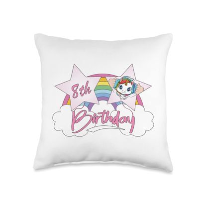 8th Birthday Cute Unicorn Party Rainbow Bday Celebration Throw Pillow