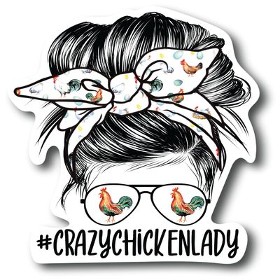 #Crazychickenlady Crazy Chicken Lady 5 inch Waterproof Decal Sticker Messy Bun Chick Eggs Farm Barn Boho Wire Barbed Wire Western Farmhouse Country Cowboy Cowgirl Wood Feather Rodeo Sunflower Animals Vintage Chicken Cow Pig Horse CS1524-2PK