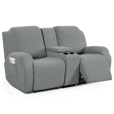 TAOCOCO Loveseat Recliner Cover with Middle Console, Stretch Loveseat Cover for 2 Seat Recliner Couch, Jacquard Reclining Sofa Covers Loveseat Slipcover Furniture Protector, Dusty Grey