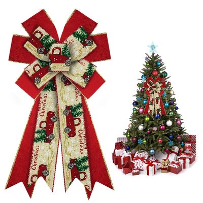 ABTOLS Large Christmas Bows for Wreath, Red Velvet Glitter Wreath Bows Christmas Red Truck Bows for Front Door, Merry Christmas Burlap Ornament Tree Topper Bows for Christmas Indoor Outdoor Decor