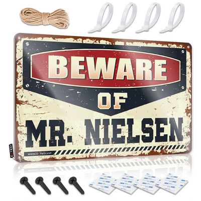Metal Home Sign Beware of Mr. Nielsen Sign Funny Metal Signs for Outdoors Room Door Decor ( Size : 30X40CM )