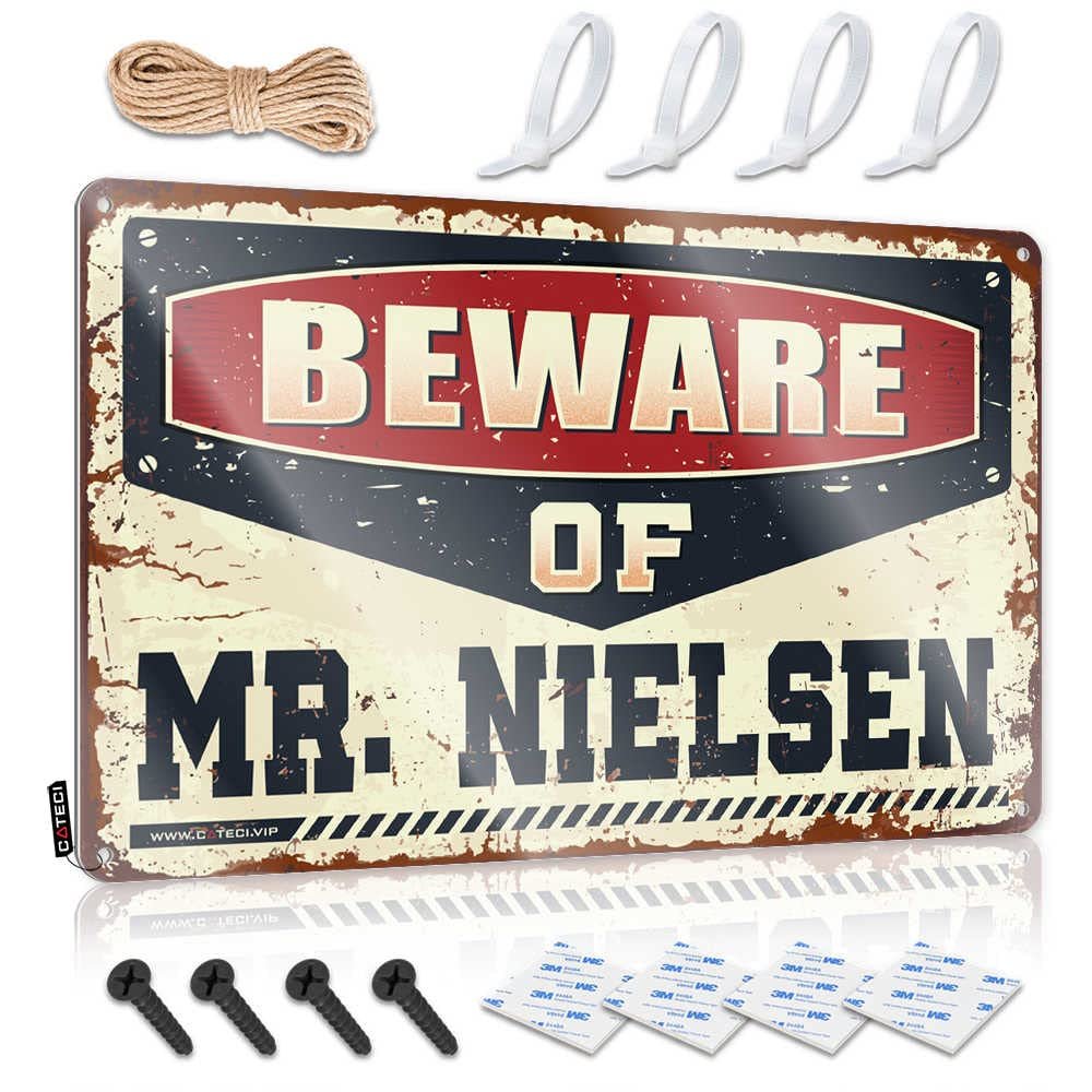 Metal Home Sign Beware of Mr. Nielsen Sign Funny Metal Signs for Outdoors Room Door Decor ( Size : 30X40CM )