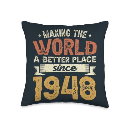75 Birthday Making the world a better place since 1948 Throw Pillow