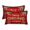 Tiukiu Candy Cane Ornament Wreath Decorative Lumbar Throw Pillow Covers Cases Red Merry Christmas Everyone Bells Xmas Gift Poinsettia Socks Cushion Covers 12"x18" for Couch Sofa Bedroom Car view 2