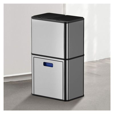 TOMYEUS Bathroom Trash Can Stainless Steel Voice Classification Trash Can Two-Tier Smart Home Electric Trash Cans Induction Kitchen Trash Bin with Lid and Cabinet Waste Bin (Size : 38L)