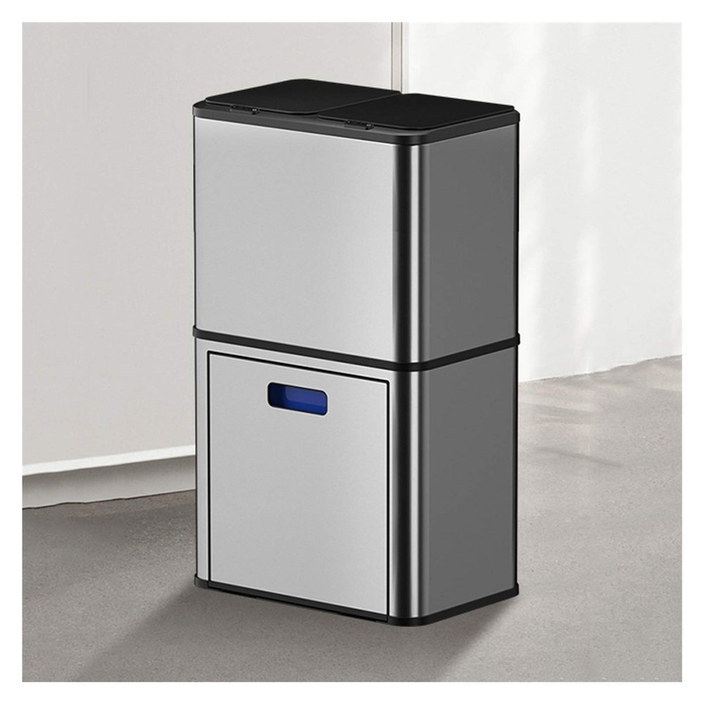 TOMYEUS Bathroom Trash Can Stainless Steel Voice Classification Trash Can Two-Tier Smart Home Electric Trash Cans Induction Kitchen Trash Bin with Lid and Cabinet Waste Bin (Size : 38L)
