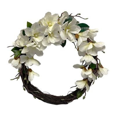 20" Hand Crafted Artificial White Magnolia Spring Wreath Front Door,Home Decor