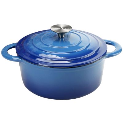 5 QT Cast Iron Dutch Oven with Lid, Heavy Duty Enameled Soup Pot with Dual Handles and Oven Safe for Bread Baking, Braising, Cooking and Family Gifts, Blue