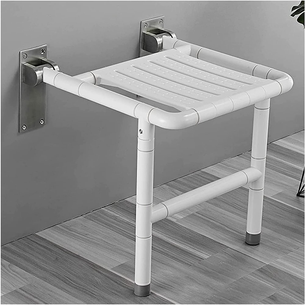 Wall-Mounted Foldable Shower Seat Bathroom Stool Flip Down Shower Seat, Wall Mounted Shower Bench Foldable Shower Chair with Leg Support Bathtub Shower Bench Wall Mounted Space-Saving Foldable Shower