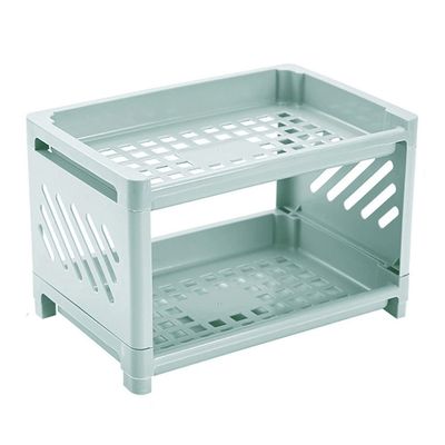 Jaugufiy 2 Tier Plastic Countertop Shelf Organizer Storage Rack, Multifunction Pantry Storage Organizer Kitchen Spice Rack Bathroom Shelf Organizer Tabletop Shelf Organizer (Green)