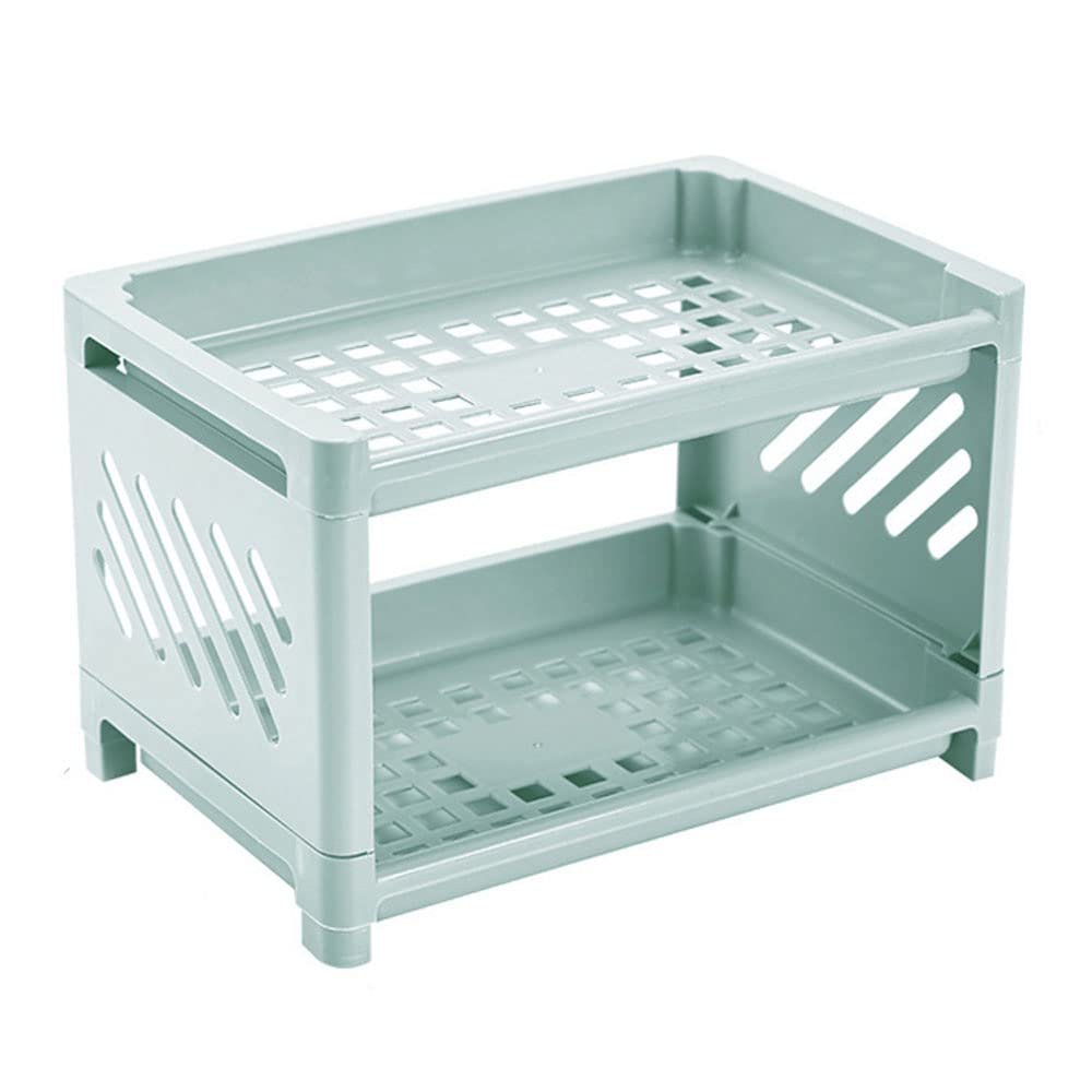 Jaugufiy 2 Tier Plastic Countertop Shelf Organizer Storage Rack, Multifunction Pantry Storage Organizer Kitchen Spice Rack Bathroom Shelf Organizer Tabletop Shelf Organizer (Green)