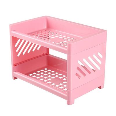 Jaugufiy 2 Tier Plastic Countertop Shelf Organizer Storage Rack, Multifunction Pantry Storage Organizer Kitchen Spice Rack Bathroom Shelf Organizer Tabletop Shelf Organizer (Pink)
