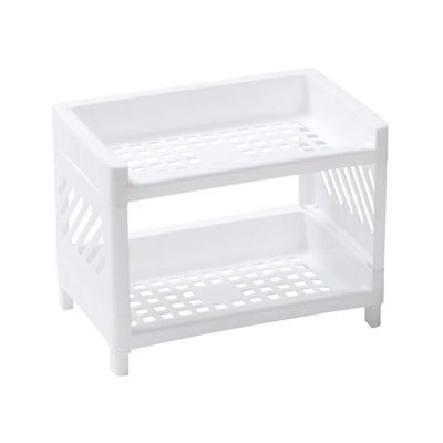 Jaugufiy 2 Tier Plastic Countertop Shelf Organizer Storage Rack, Multifunction Pantry Storage Organizer Kitchen Spice Rack Bathroom Tabletop Shelf Organizer (White)