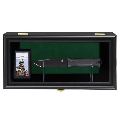 COMSREV Knife Display Case Single Knife Shadow Box Wall Mount Cabinet with UV Protection Acrylic Lockable Adjustable Stand 15.4x7.5x4.6 Inches