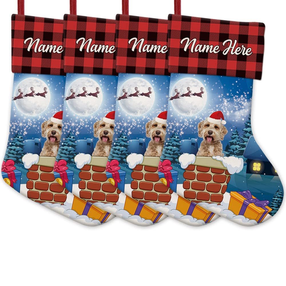 MALIHONG Personalized Dog Christmas Stocking 4 Pack Stockings Labradoodle Dog Fireplace Hanging Stockings Children's Candy Gift Bag Indoor Family Holiday Xmas Party Christmas Decor 14.4"