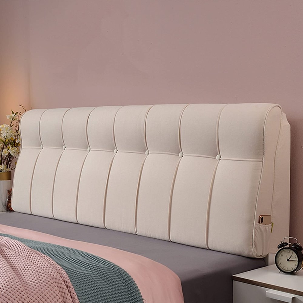 Big Bed Backrest Full Size Bedside Cushion Headboard Cushion Wall Pillow Upholstered Wedge Reading Pillow Lumbar Pad for Daybed Bedroom Bench Dormroom,A,with headboard 51"/130cm