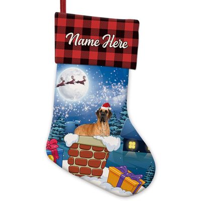 MALIHONG Personalized Dog Christmas Stocking 1 Pack Stockings Cute Great Dane Dog Fireplace Hanging Stockings Children's Candy Gift Bag Indoor Family Holiday Xmas Party Christmas Decor 14.4"