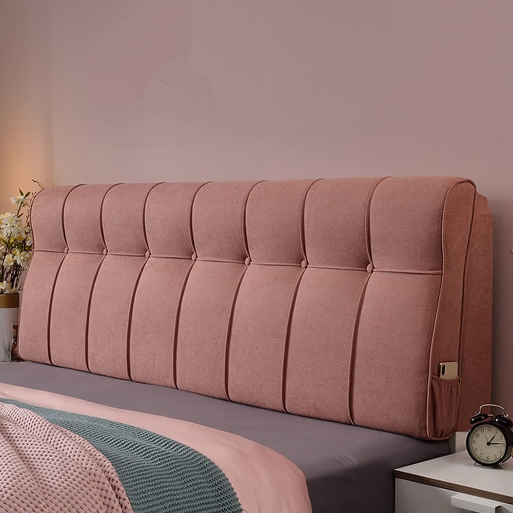 Cotton Linen Rectangle Headboard Pillow Day Bed Back Long Pillow,Large Bolster Reading Back Rest Pillow Dormroom Backrest with Removable Cover,B,No headboard Full 47.2"
