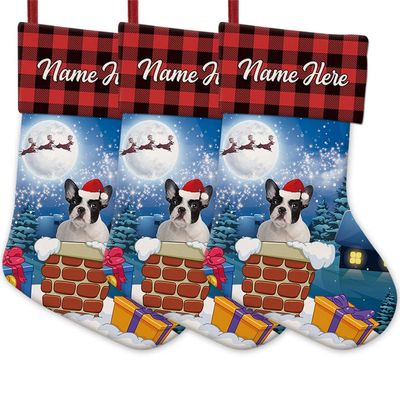 MALIHONG Personalized Dog Christmas Stocking 3 Pack Stockings Cute French Bulldog Fireplace Hanging Stockings Children's Candy Gift Bag Indoor Family Holiday Xmas Party Christmas Decor 14.4"