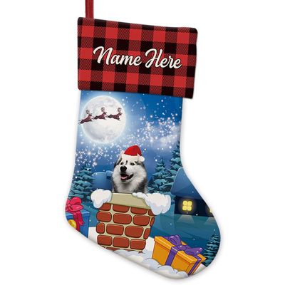 MALIHONG Personalized Dog Christmas Stocking 1 Pack Stockings Husky Dog Fireplace Hanging Stockings Children's Candy Gift Bag Indoor Family Holiday Xmas Party Christmas Decor 14.4"