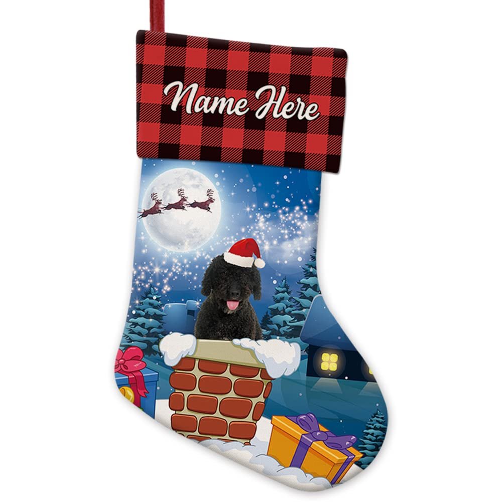 MALIHONG Personalized Dog Christmas Stocking 1 Pack Stockings Spanish Water Dog Fireplace Hanging Stockings Children's Candy Gift Bag Indoor Family Holiday Xmas Party Christmas Decor 14.4"