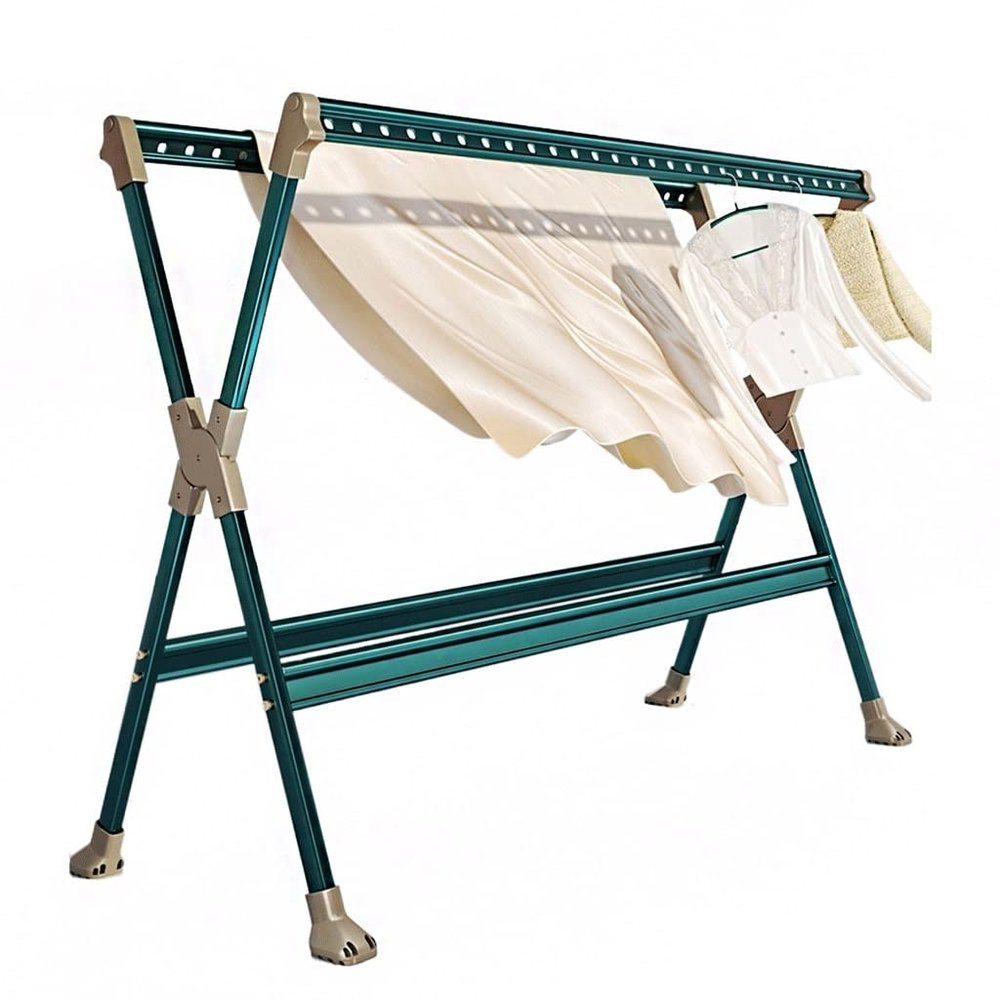 UNNS Foldable Drying Rack Foldable Drying Rack Aluminum Alloy Double-Layer Clothes Hanger Floor Hanger Suitable for Drying in Balcony Laundry Room Clothes Drying Rack (Color : A)
