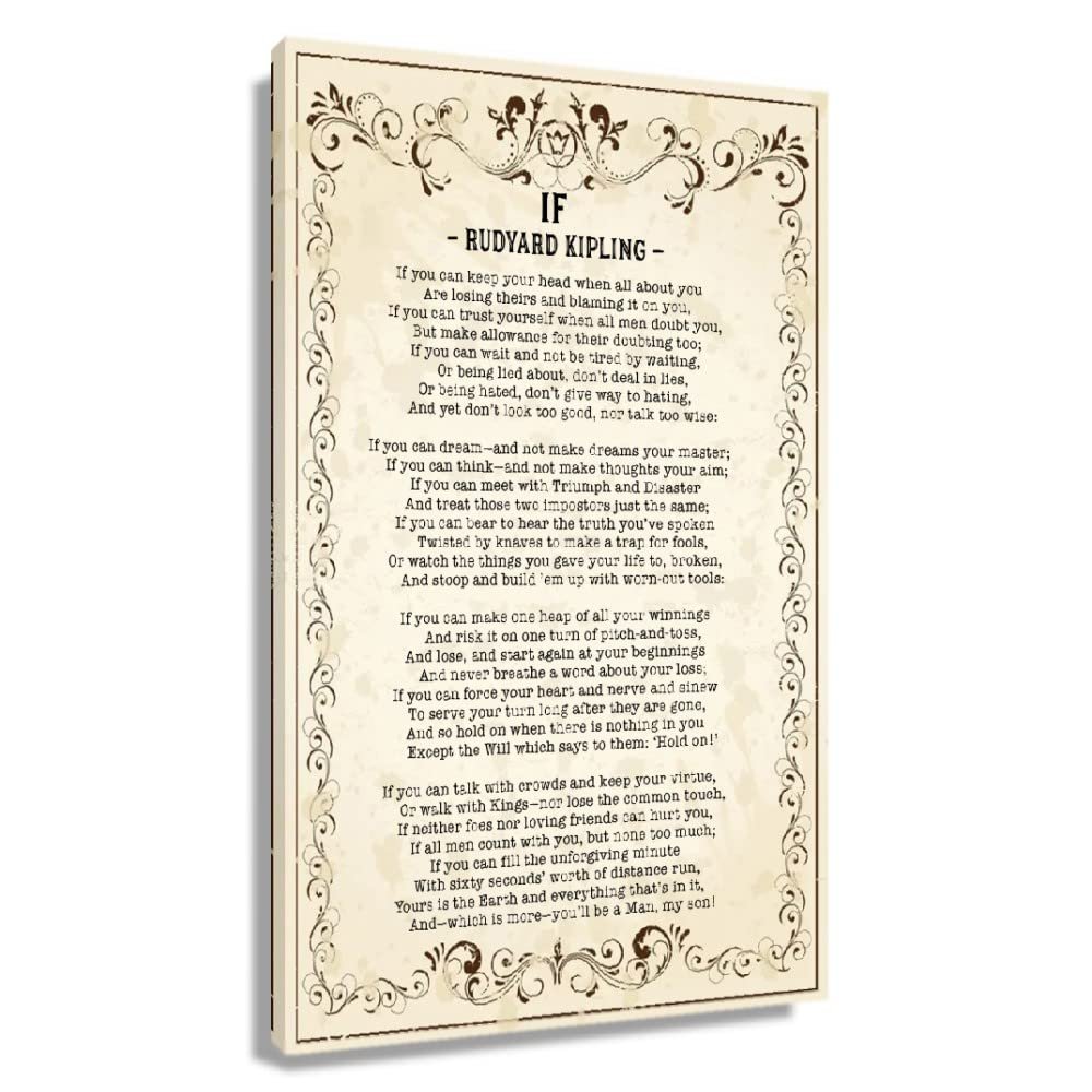 If Poem Poster Rudyard Kipling Poetry Quote Wall Art Room Decoration for Bedroom Modern Artwork for Office Rectangular Paintings for Bathroom Wall Hanging Kitchen Poster Decorative Picture Gifts (24x36inch(60x90cm),Canvas)