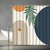 ABONAN Mid Century Abstract Shower Curtain Boho Arch Sun Leaves Beige Modern Line Art Minimalistic Fabric Bathroom Curtains Decor Set with Hook (67" Wx70 H) view 2
