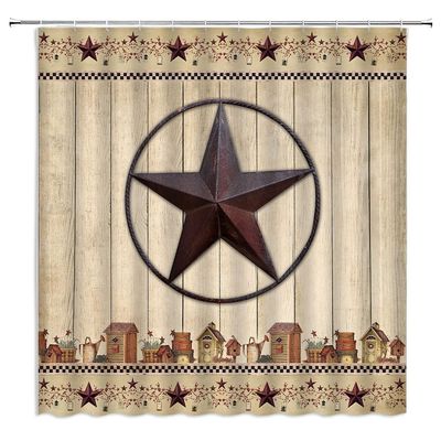ABONAN Rustic Texas Shower Curtain Western Star Southwestern Vintage Wood Retro Barn Farmhouse Berries On Country Wooden Plank Fabric Bathroom Curtains Decor Set with Hook(67" Wx70 H)
