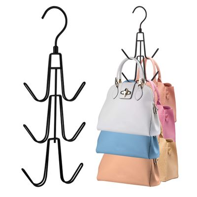 PODATOL Purse Hanger for Closet, 2 Pack Rotatable Organizer Bag Hanger Hook, Space Saving Closet Organizers and Storage for Bags, Backpacks, Handbags, Black