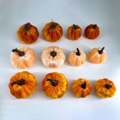 12 Pcs Artificial Pumpkin Velvet Harvest Thanksgiving Fake Pumpkin Decorations, Foam Plastic Fake Faux Artificial Pumpkins for Halloween Fall Harvest Festival Home Table Decor (Orange)