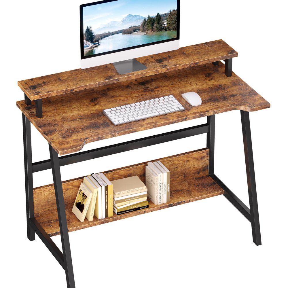 ALISENED 31.5 Inch Small Office Desk with Storage, Small Desk for Small Spaces, Compact Home Office Desk, Mini Study Desk for Bedroom, Brown