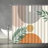 ABONAN Mid Century Abstract Shower Curtain Boho Arch Sun Leaves Beige Modern Line Art Minimalistic Fabric Bathroom Curtains Decor Set with Hook (67" Wx70 H) view 2