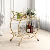 LORMITER Gold Bar Carts for The Home Bar Serving Cart, Rolling Bar Cart Gold with Lockable Caster Wheels, Glass Bar Carts with 2 Mirrored Shelves, Storage Round Wine Carts for Kitchen, Party view 1