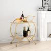 LORMITER Gold Bar Carts for The Home Bar Serving Cart, Rolling Bar Cart Gold with Lockable Caster Wheels, Glass Bar Carts with 2 Mirrored Shelves, Storage Round Wine Carts for Kitchen, Party view 2