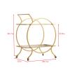 LORMITER Gold Bar Carts for The Home Bar Serving Cart, Rolling Bar Cart Gold with Lockable Caster Wheels, Glass Bar Carts with 2 Mirrored Shelves, Storage Round Wine Carts for Kitchen, Party view 3