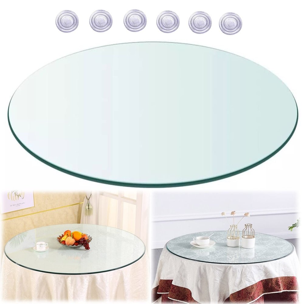 RHSH Round Glass Table Top, Dining Table Protection Glass, 1/3" Thick Glass, High Hardness, 23.6in 25.6in 29.5in 31.5in Plate Glass, for Home, Kitchen, Dining Room, with Non-Slip Pad