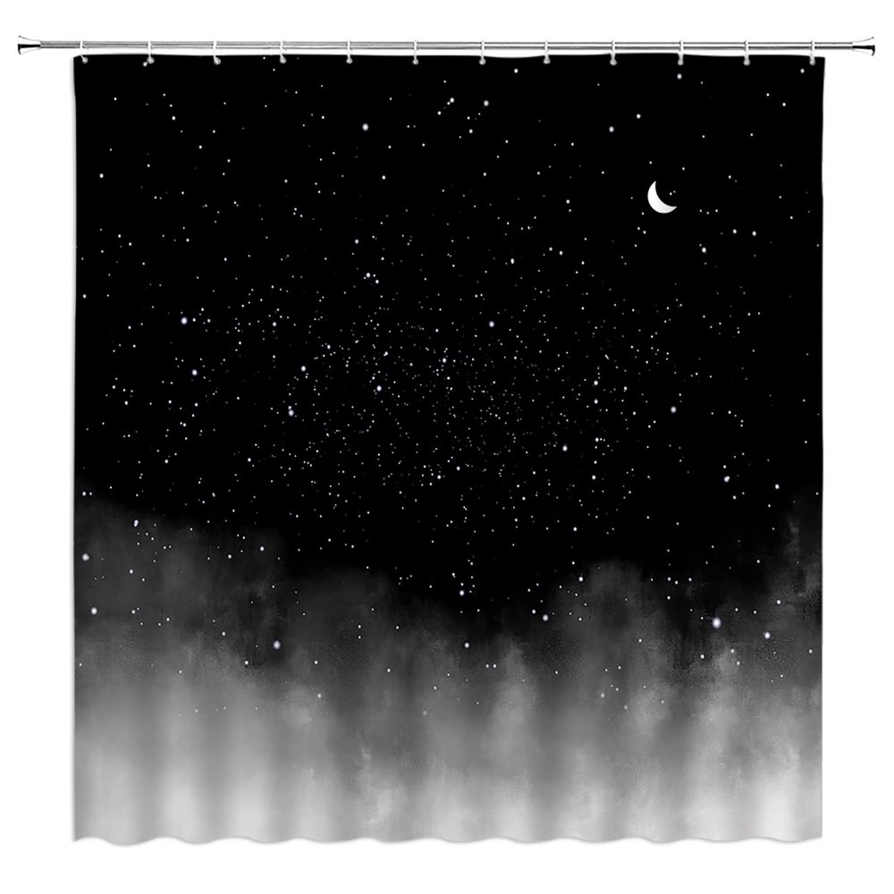 ABONAN Night Starry Sky Shower Curtain (No Glitter) Stars Fantasy Galaxy Universe Black Cosmic Fabric Bathroom Curtains Decor Set with Hook(67" Wx70 H)