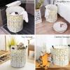 Laundry Basket,Autumn Yellow Weeping Floral White Back Waterproof Clothes Hampers with Handle,Gray Flower Vine Leaf Large Collapsible Storage Bag for Bedroom Bathroom 13.8x17In view 4