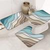 LEOSUCRE Bath Mat 3 Piece Bathroom Rug Sets, Ombre Teal and Brown Non Slip Bath Rug Contour Mat and Toilet Lid Cover, Absorbent Shower Mats Soft Bath Rug and Mat Sets Abstract Waves Large view 1
