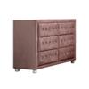 Benjara Rex 40 Inch Modern Upholstered Dresser, 6 Drawers, Crystal Handles, Pink view 1