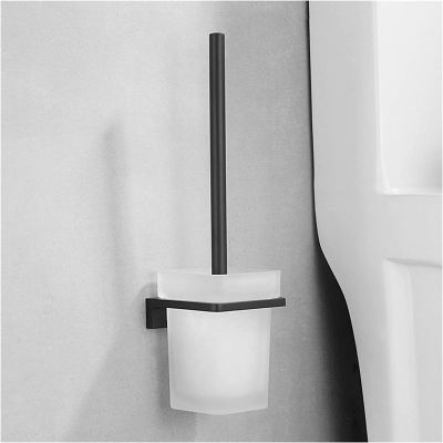 YQBUER Toilet Brush and Holder Toilet Brush Holder Glass Cup Black Toilet Brush Holder Set Toilet Bathroom Clean Toilet Brush Holder Toilet Wall Hanging Deep Cleaning Every Corner
