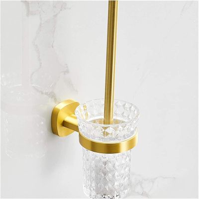 YQBUER Toilet Brush and Holder Brushed Golden Toilet Bowl Brush Long Handle Toilet Brush Wall-Mounted Soft Hair All-Round Cleaning Toilet Toilet Brush Toilet Deep Cleaning Every Corner