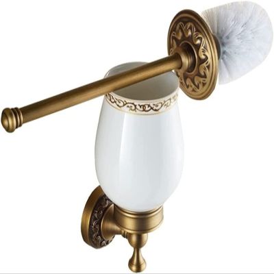 Toilet Brush and Holder Toilet Brush Wall Mounted Creative Retro Toilet Brush Copper Base Toilet Brush Set Household Bathroom Without Dead Angle Cleaning Brush Deep Cleaning Every Corner ( Color : A )